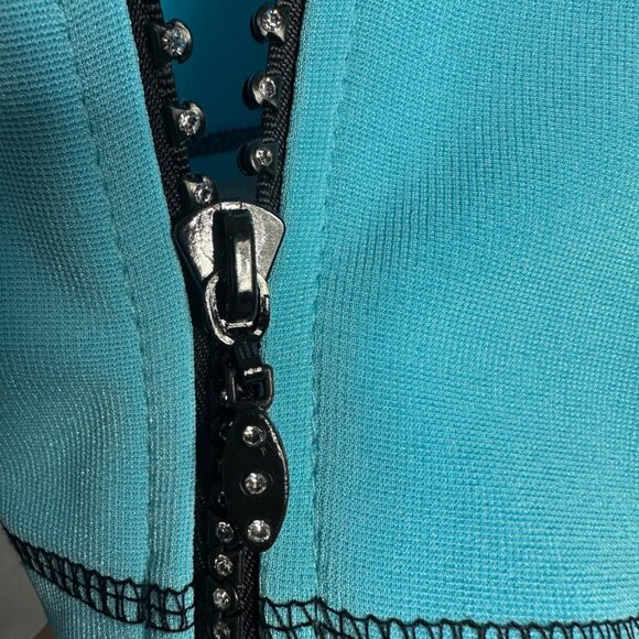 Joseph Ribkoff Full Zip Mixed Media Jacket Size 14 Blue Edgy Minimalist Travel - Picture 7 of 14